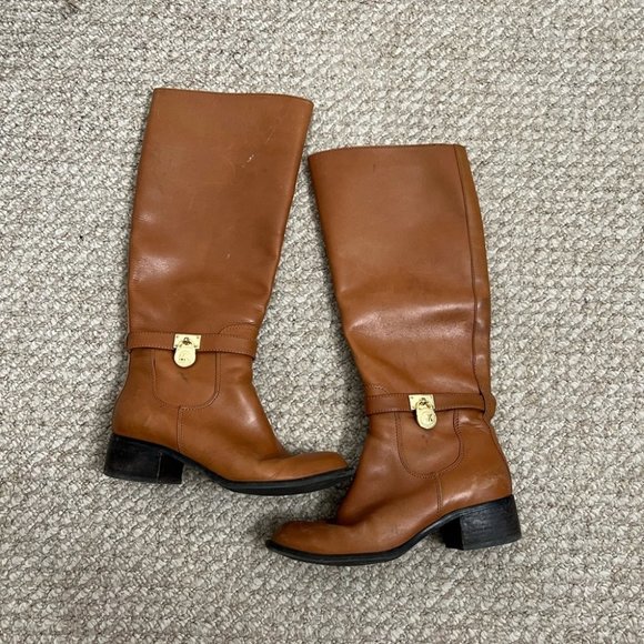 Michael Kors Shoes - HOST PICK! Michael Kors Leather Hamilton Riding Boots camel brown lock gold